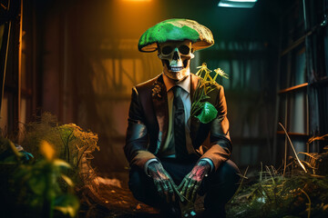 Fototapeta premium Eternal Reckoning: A Profound Exploration of Organic Resurgence Amidst Skeletal Remnants and Flourishing Fungal Ecosystems