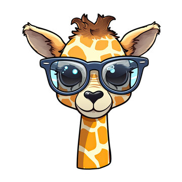 Little cute giraffe wearing sunglasses.