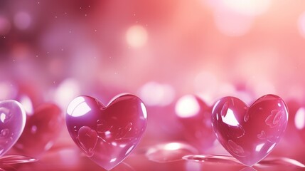 Pink hearts on shiny background