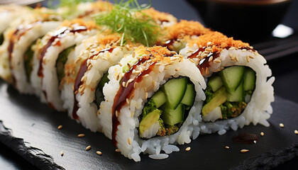 Healthy eating  Freshness rolled up in maki sushi generated by AI
