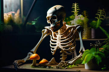Eternal Reckoning: A Profound Exploration of Organic Resurgence Amidst Skeletal Remnants and Flourishing Fungal Ecosystems