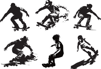 Skateboard Tricks. Vector illustration.Silhouette character.
