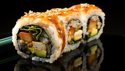 Freshness and gourmet in a plate of maki sushi generated by AI