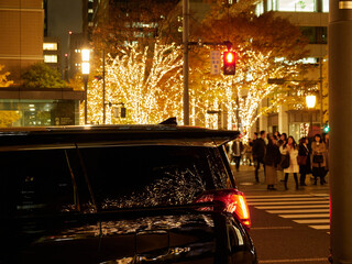 冬の東京都の街並みのイルミネーションの夜景の風景