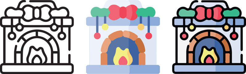 cute christmas icon with 3 different styles.