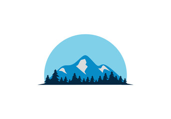 Fototapeta na wymiar Mountain logo flat vector illustration logo stamp collection of rocky mountain top peaks, camping outdoor adventure 