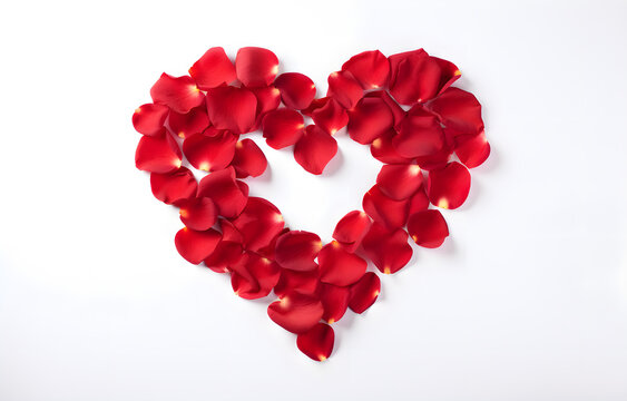 Heart Made of Red Rose Petals isolated on white background
