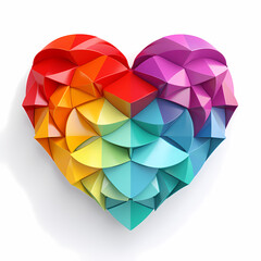 Vibrantly colored heart with geometric facets on white, a modern representation of love and affection - obrazy, fototapety, plakaty