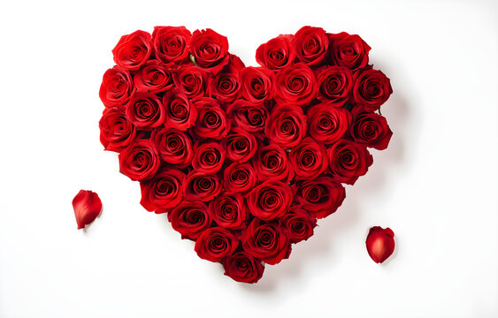 Heart Made of Red Roses isolated on white background