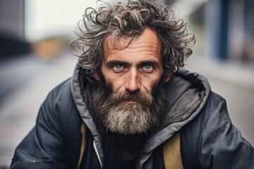 Obraz premium Close up portrait of homeless man