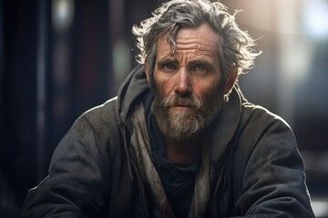 Obraz premium Close up portrait of homeless man