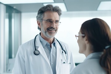 Fototapeta premium Futuristic Healthcare: Patient and Doctor in High-Tech Hospital