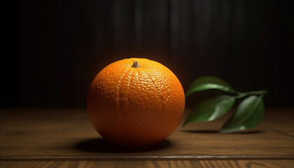 Organic citrus fruit on wooden table, ripe and juicy freshness generated by AI