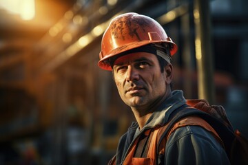 Portrait Of Focused Construction Worker in Industrial Setting