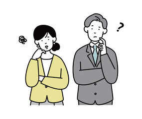 考え事をする男女のビジネスパーソンのイラスト素材