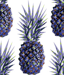 Seamless pattern with blue pineapples - obrazy, fototapety, plakaty