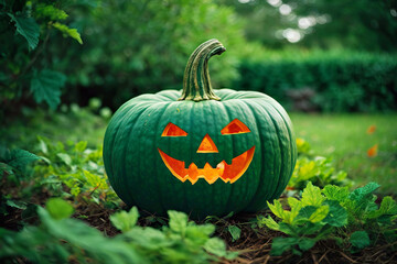 Carved Pumpkin in a Field