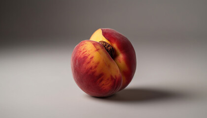 Fototapeta na wymiar Juicy nectarine slice, ripe and fresh, on white background macro generated by AI