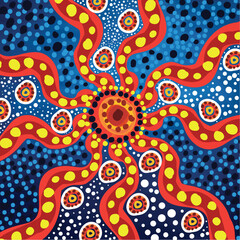 Bright dot art illustration as artwork with aboriginal inspiration