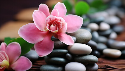 Freshness and beauty in nature, pink orchid blossom generated by AI