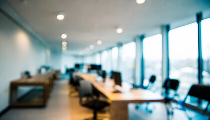 Beautiful blurred background of a light modern office interior with and beautiful lighting in a...