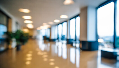 Beautiful blurred background of a light modern office interior with and beautiful lighting in a sunny day