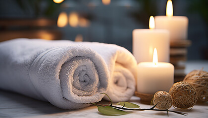 Luxury spa treatment, candlelight, relaxation, pampering, wellbeing generated by AI