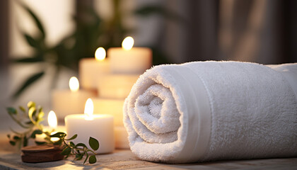 Luxury spa treatment, candlelight, relaxation, wellbeing, freshness generated by AI