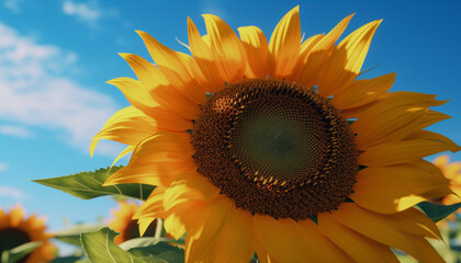 Vibrant sunflower in nature meadow, a yellow beauty in summer generated by AI