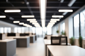 Obraz premium Beautiful blurred background of a light modern office interior with and beautiful lighting in a sunny day