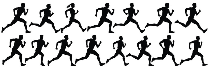 Runner silhouettes set, large pack of vector silhouette design, isolated white background