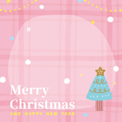 Cute illustration Christmas tree on pink plaid background.holiday poster packaging sale banner