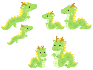 Rolgordijnen Draak 可愛い龍の親子のキャラクターイラストセット