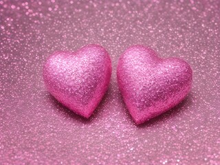 Obraz premium Two pink hearts with glittery textur