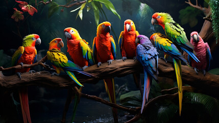  Group Rainbowcolored Parrots Play