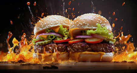 Yummy cheese burger, ai generated. - obrazy, fototapety, plakaty