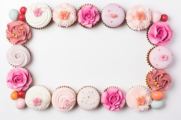 Fototapeta na wymiar frame made of Cupcakes white background