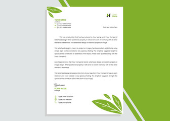 professional company letterhead template. creative simple letterhead, Eco green natural letterhead template, leaf a4 letterhead.
