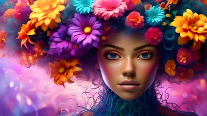 One flower pot vivid colors. Pheonix Flower head. Beautiful flowers head. Generative AI.