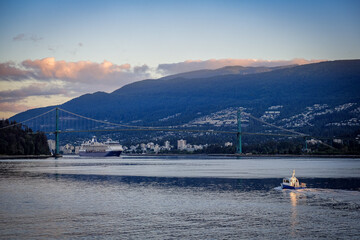 Luxury cruiseship cruise ship liner Summit arrival sail into port of Vancouver, BC Canada from...