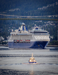 Luxury cruiseship cruise ship liner Summit arrival sail into port of Vancouver, BC Canada from...