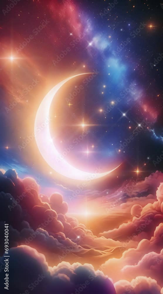 Wall mural sun and clouds with crescent moon