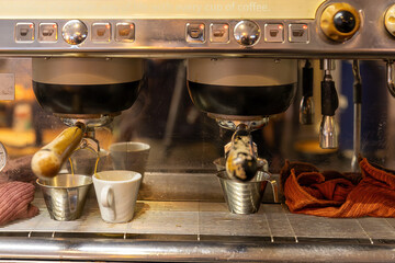 Stockholm, Sweden An espresso machine in a cafe.
