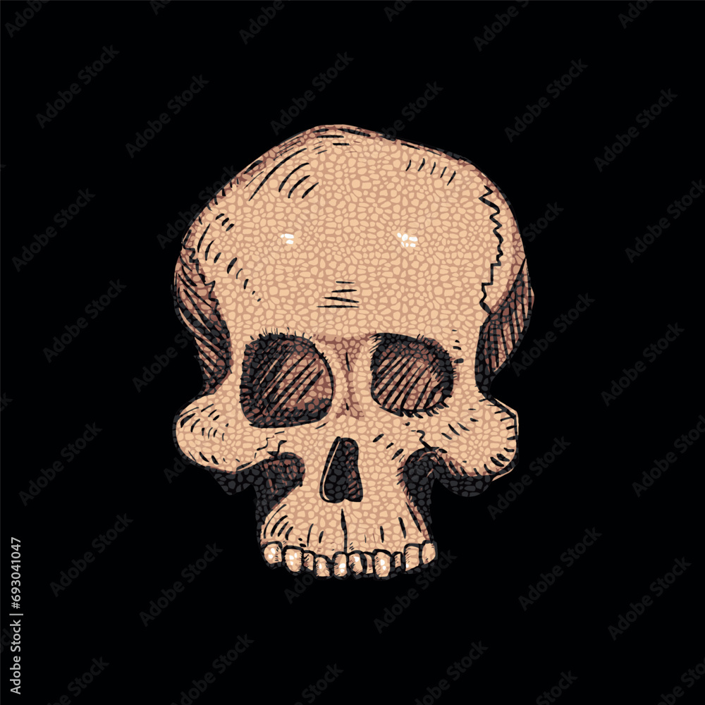 Wall mural hand drawn human skull. t-shirt graphic design