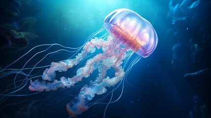 Jellyfish Swimming in a Blue Aquarium