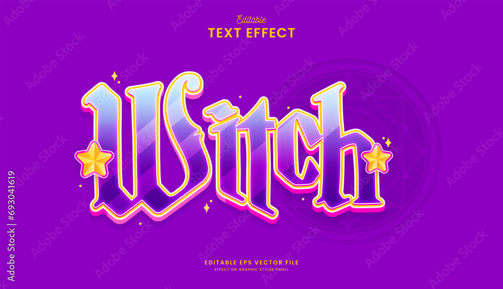 Poster decorative editable colorful witch text effect vector design