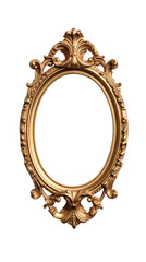 Golden oval shape photoframe isolated on transparent background, Generative ai.