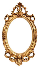 Golden oval shape photoframe isolated on transparent background, Generative ai.