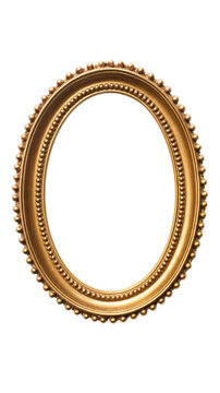 Golden oval shape photoframe isolated on transparent background, Generative ai.