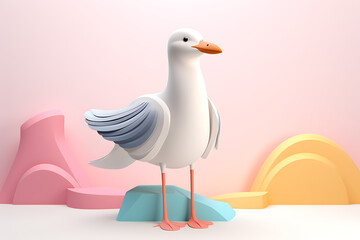 Whimsical Seagull in a Pastel Dreamscape, Soft Pop Style 